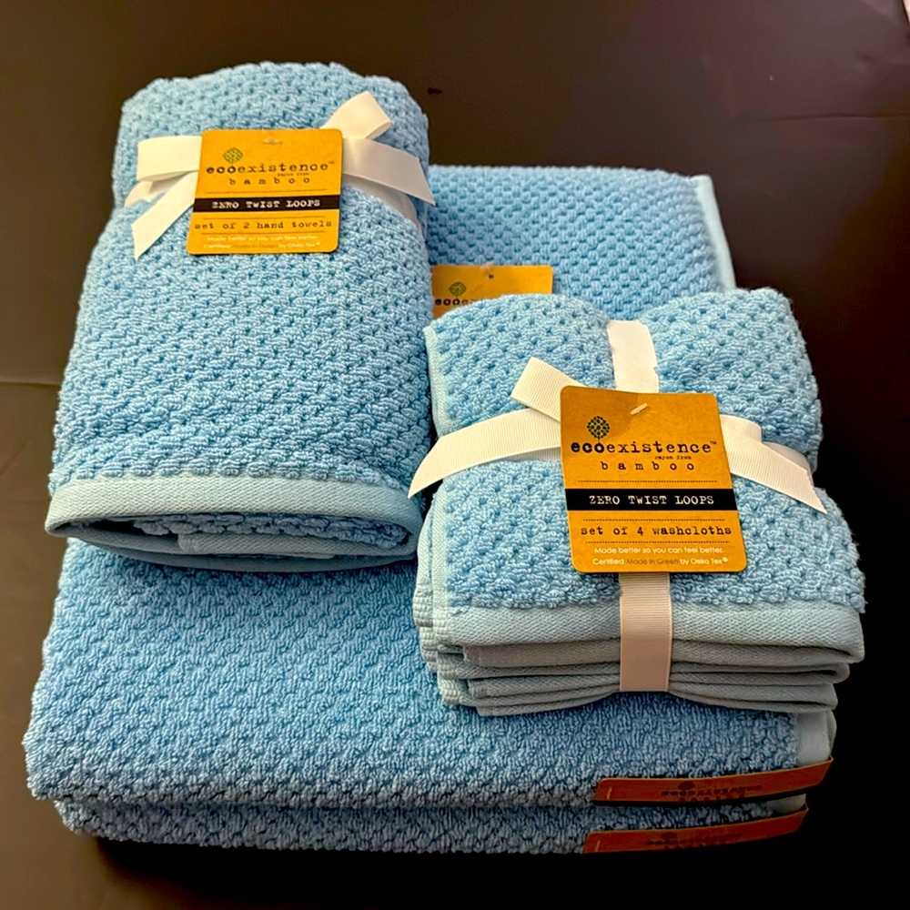 8pc ECOEXISTENCE Bamboo Zero Twist Loops Bath Towel Set - AIRBLUE